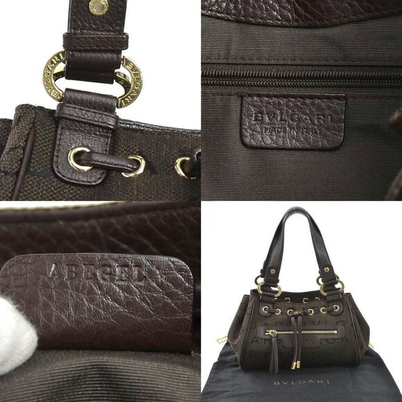 Bulgari Logo Mania Brown Canvas Handbag (Pre-Owned) - Picture 4 of 5